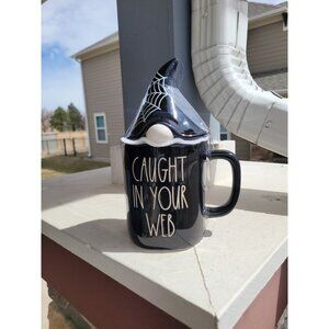 Rae Dunn Caught In Your Web Coffee Tea Mug With Witch Hat Lid New Halloween Goth